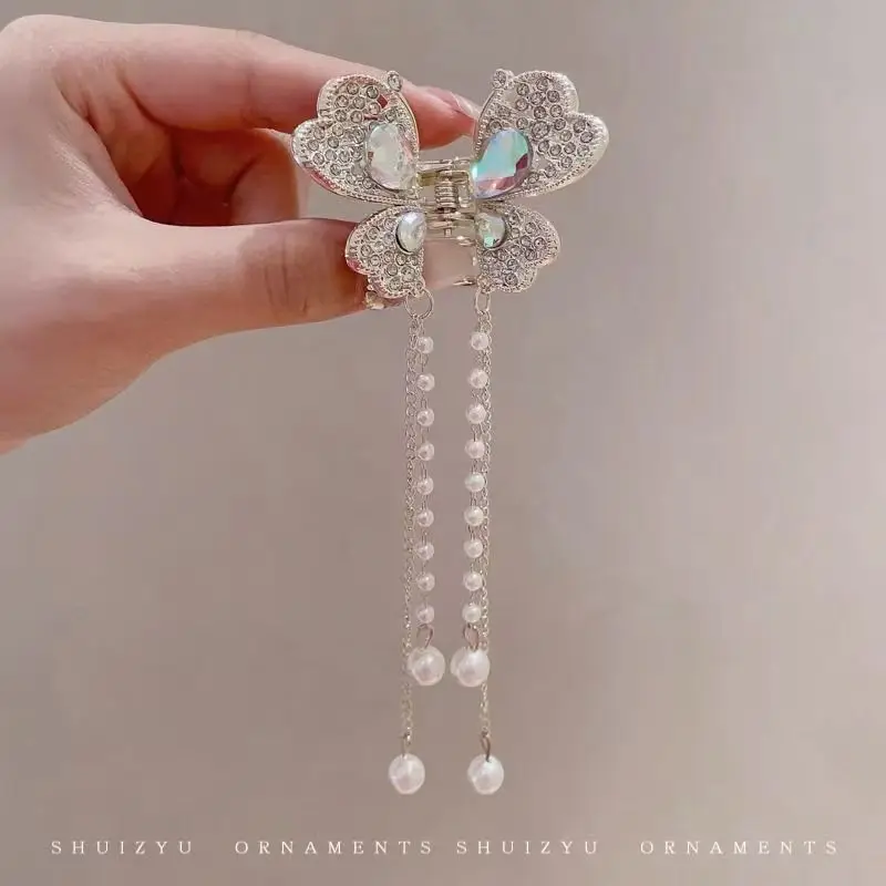 Metal Butterfly Hairpin with Pearl Tassel for Women
