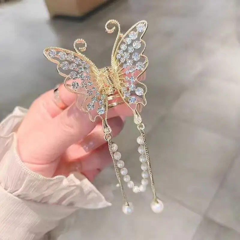 Metal Butterfly Hairpin with Pearl Tassel for Women