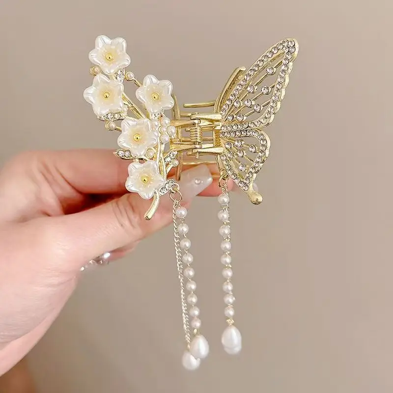 Metal Butterfly Hairpin with Pearl Tassel for Women