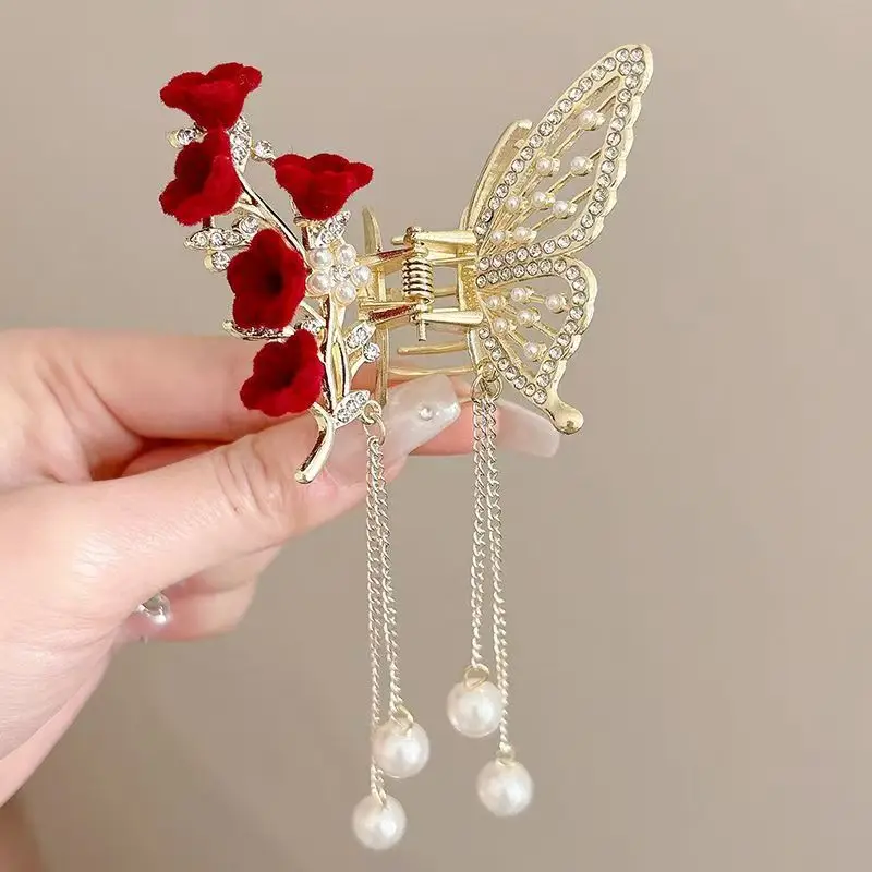 Metal Butterfly Hairpin with Pearl Tassel for Women