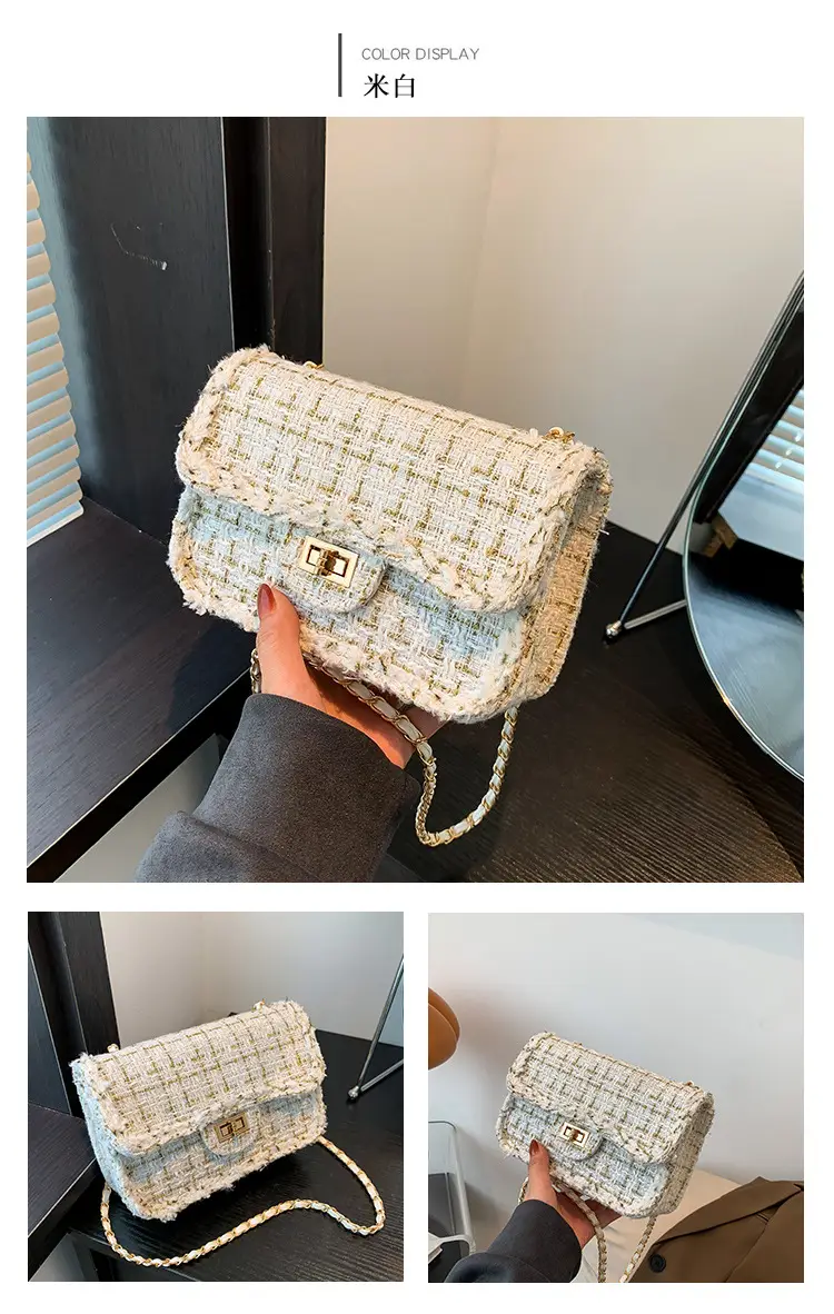 2023 Women's White Plaid Chain Shoulder Bag — feature 21