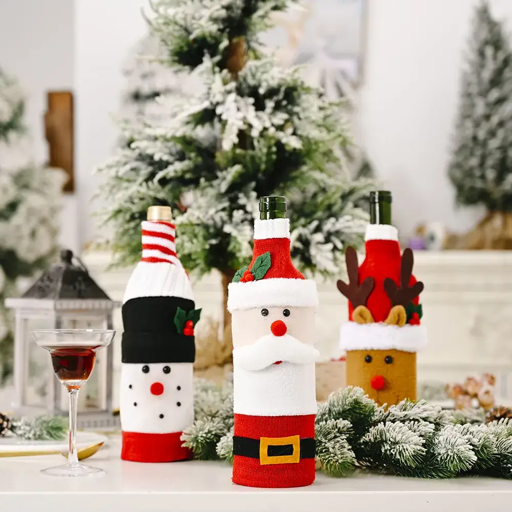 Knitted Christmas Wine Bottle Cover with Elf Design - Image 5