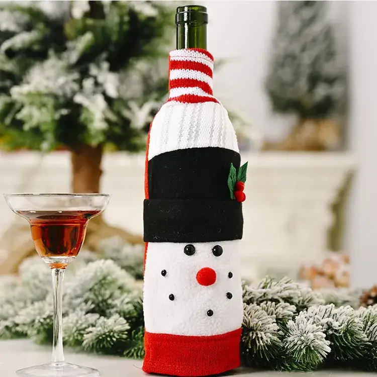 Knitted Christmas Wine Bottle Cover with Elf Design - Image 7