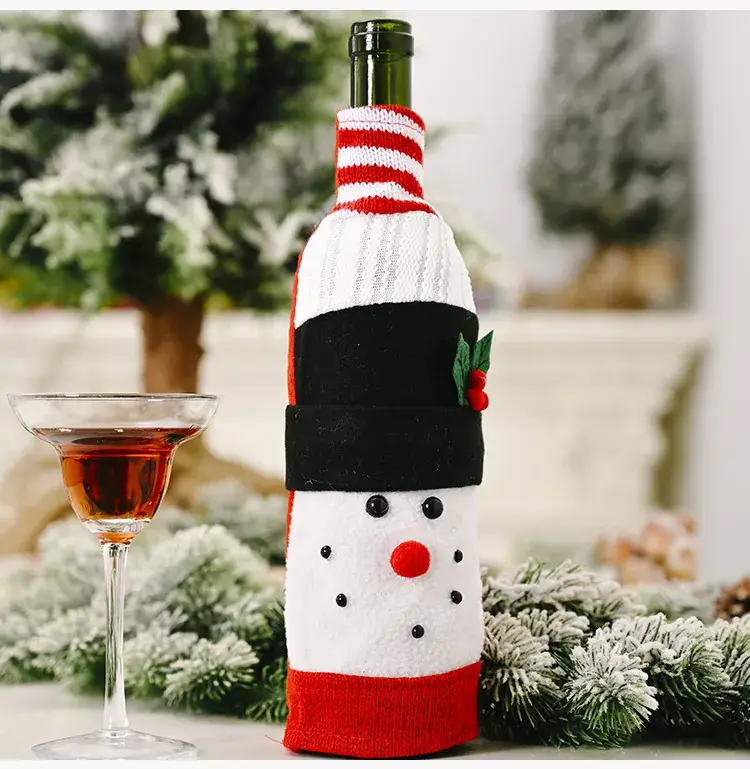 Knitted Christmas Wine Bottle Cover with Elf Design - Image 2