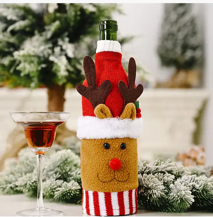 Knitted Christmas Wine Bottle Cover with Elf Design - Image 3