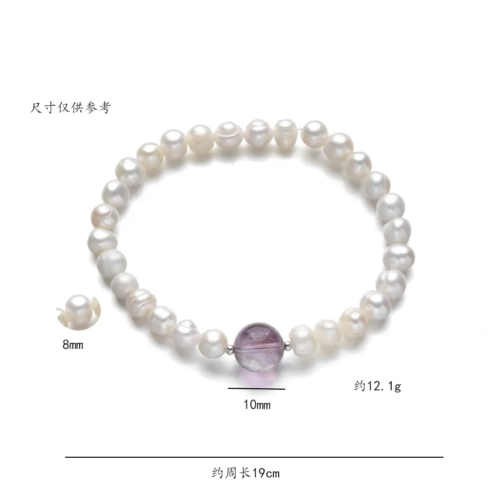 S925 Pearl Bracelet with Vintage Amethyst Drop - Image 5