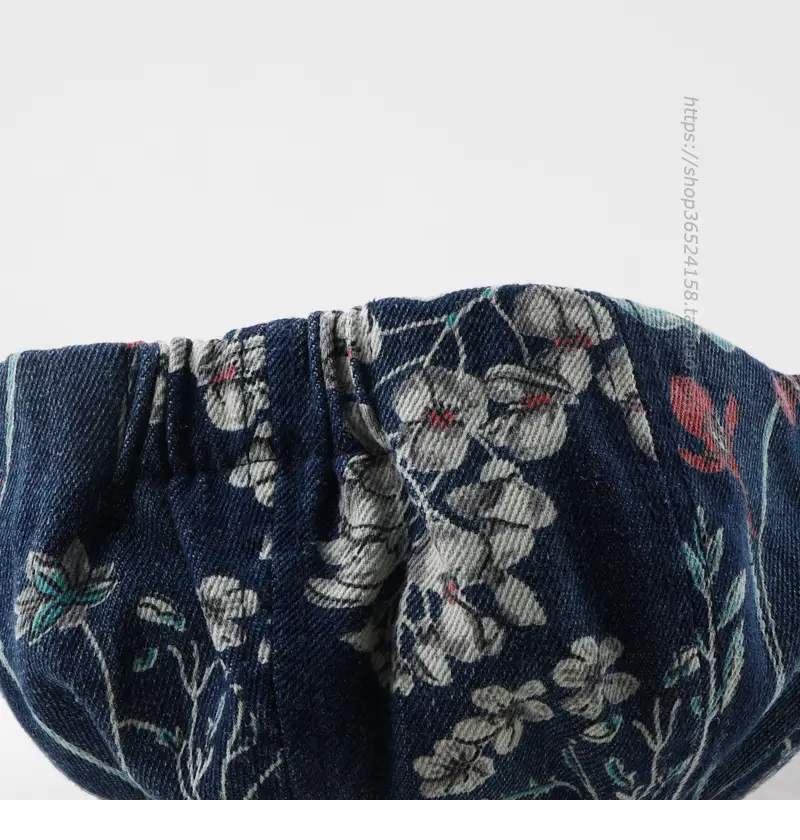 Retro Denim Octagonal Hat with Floral Print — feature 10