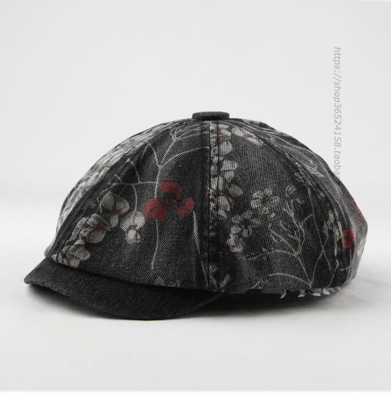 Retro Denim Octagonal Hat with Floral Print — feature 2