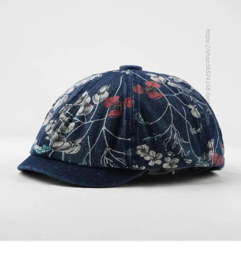 Retro Denim Octagonal Hat with Floral Print — feature 3