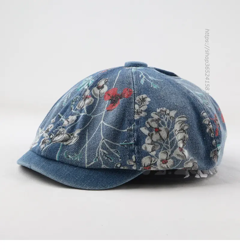 Retro Denim Octagonal Hat with Floral Print — feature 7