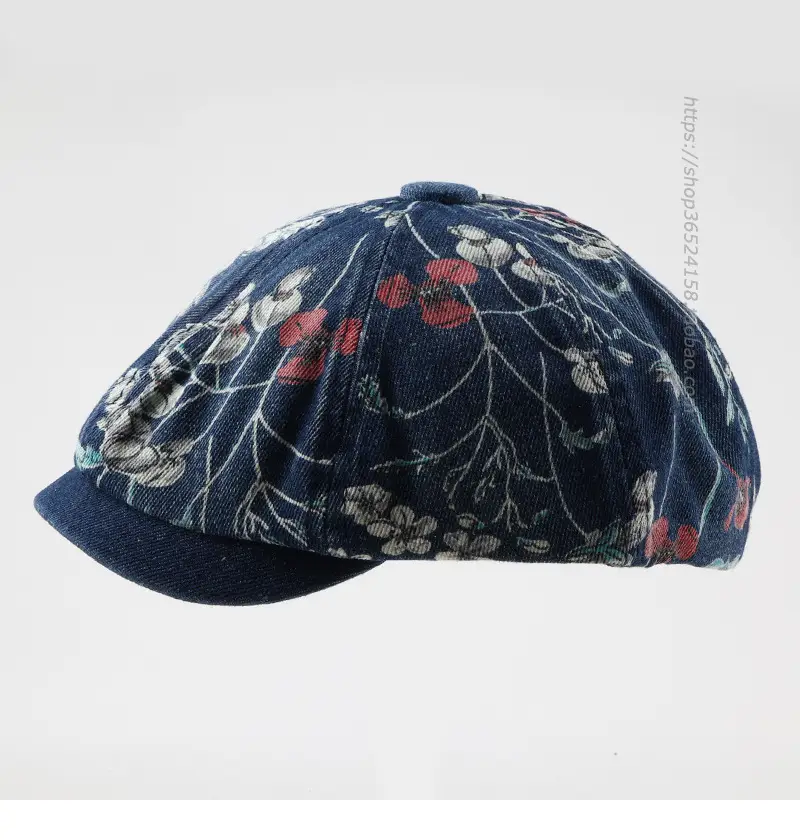 Retro Denim Octagonal Hat with Floral Print — feature 9
