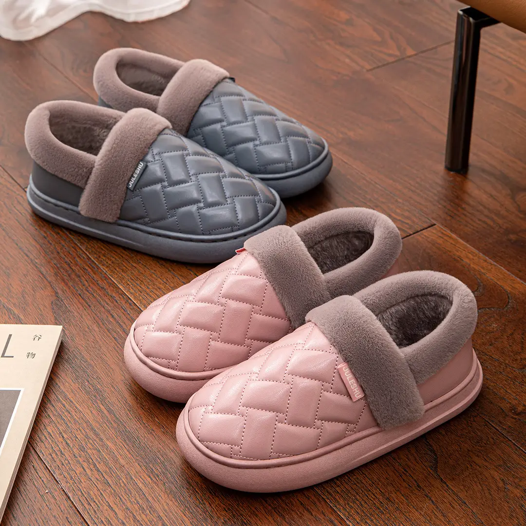 Waterproof Leather Cotton Slippers Women's Winter Home Indoor Thickened Warm Bag with Puleather Thick Slippers Household Autumn and Winter - Image 8