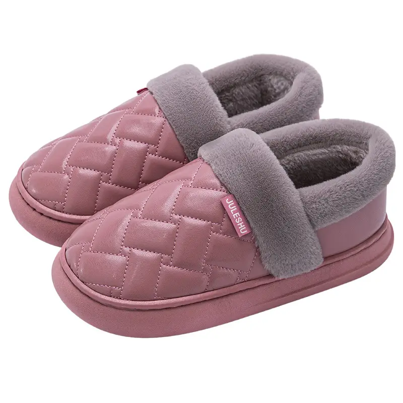 Waterproof Leather Cotton Slippers Women's Winter Home Indoor Thickened Warm Bag with Puleather Thick Slippers Household Autumn and Winter - Image 10