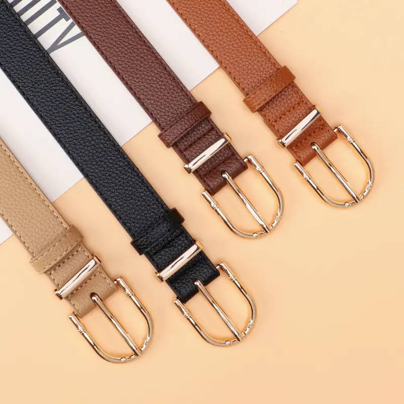Women's Black Leather Belt with Gold Buckle - Image 10
