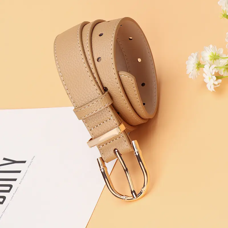 Women's Black Leather Belt with Gold Buckle - Image 12