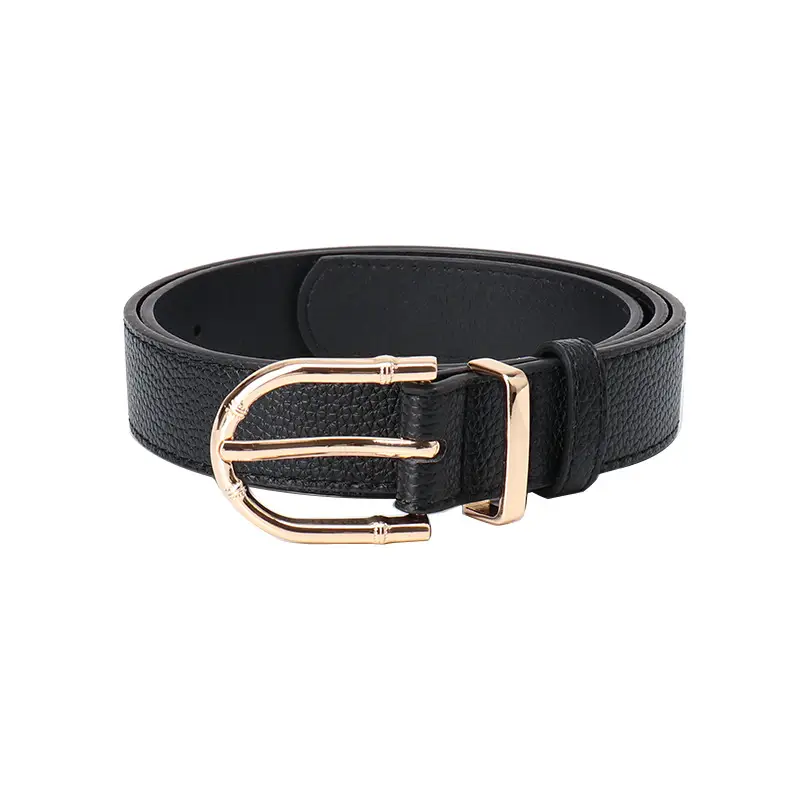 Women's Black Leather Belt with Gold Buckle - Image 13