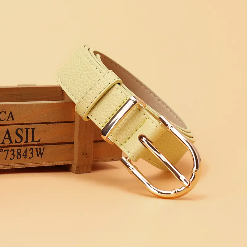 Women's Black Leather Belt with Gold Buckle - Image 3