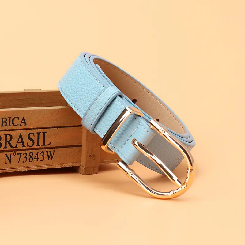 Women's Black Leather Belt with Gold Buckle - Image 4