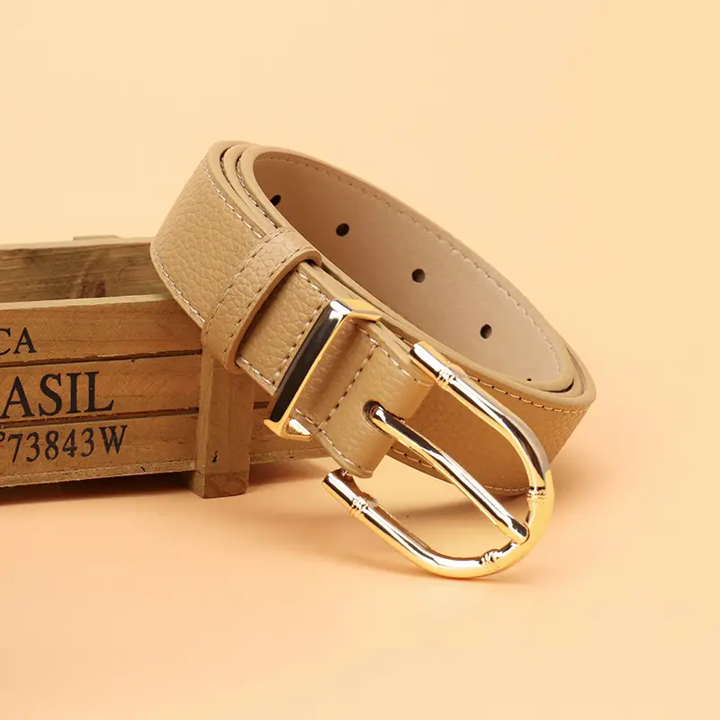 Women's Black Leather Belt with Gold Buckle - Image 5