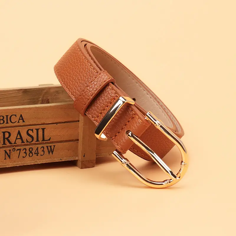 Women's Black Leather Belt with Gold Buckle - Image 7