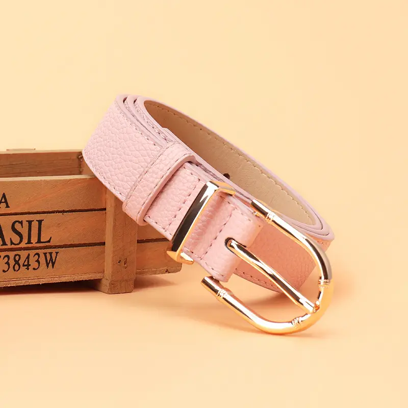 Women's Black Leather Belt with Gold Buckle - Image 8