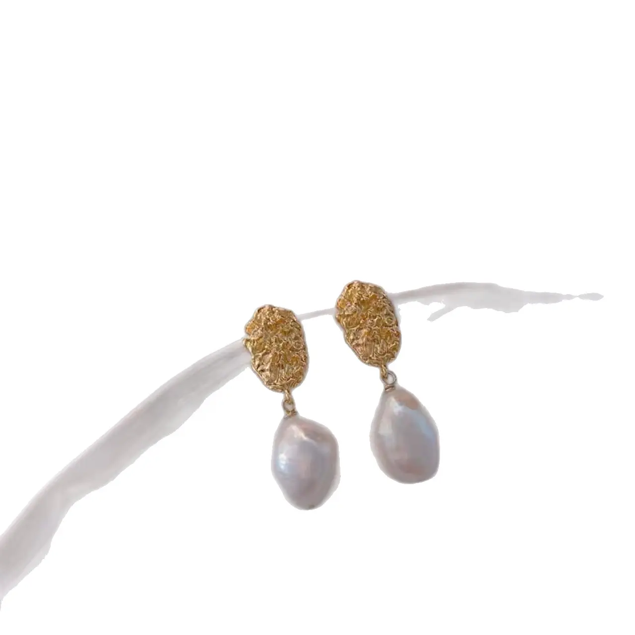 Pearl Earrings Gold Plated Silver Needle Drawn - Image 5