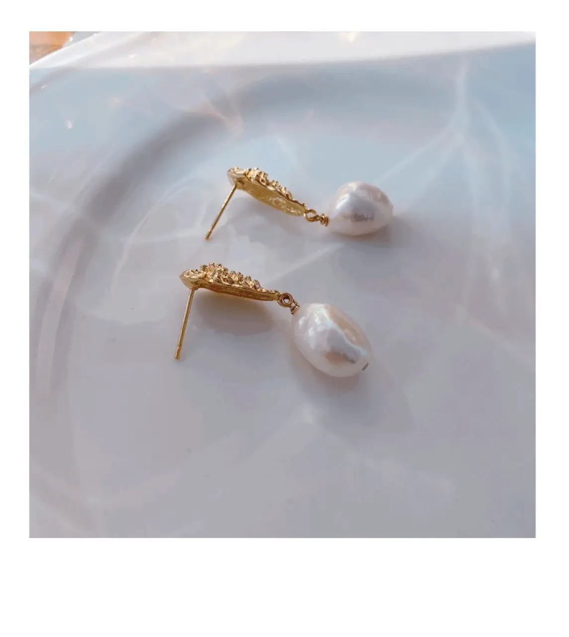 Pearl Earrings Gold Plated Silver Needle Drawn — feature 4