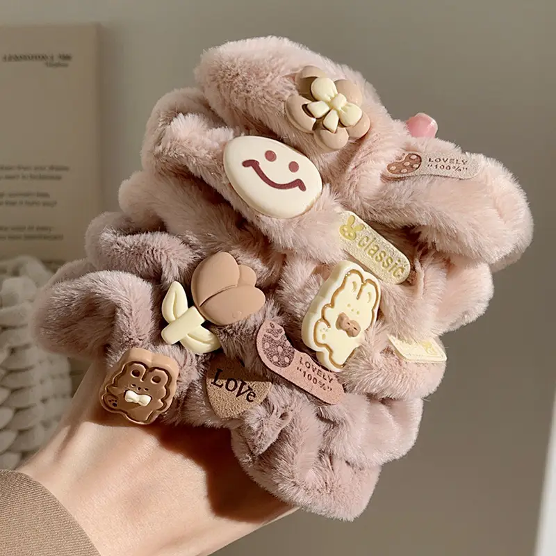 Plush Hair Band for Girls with Pink Bow