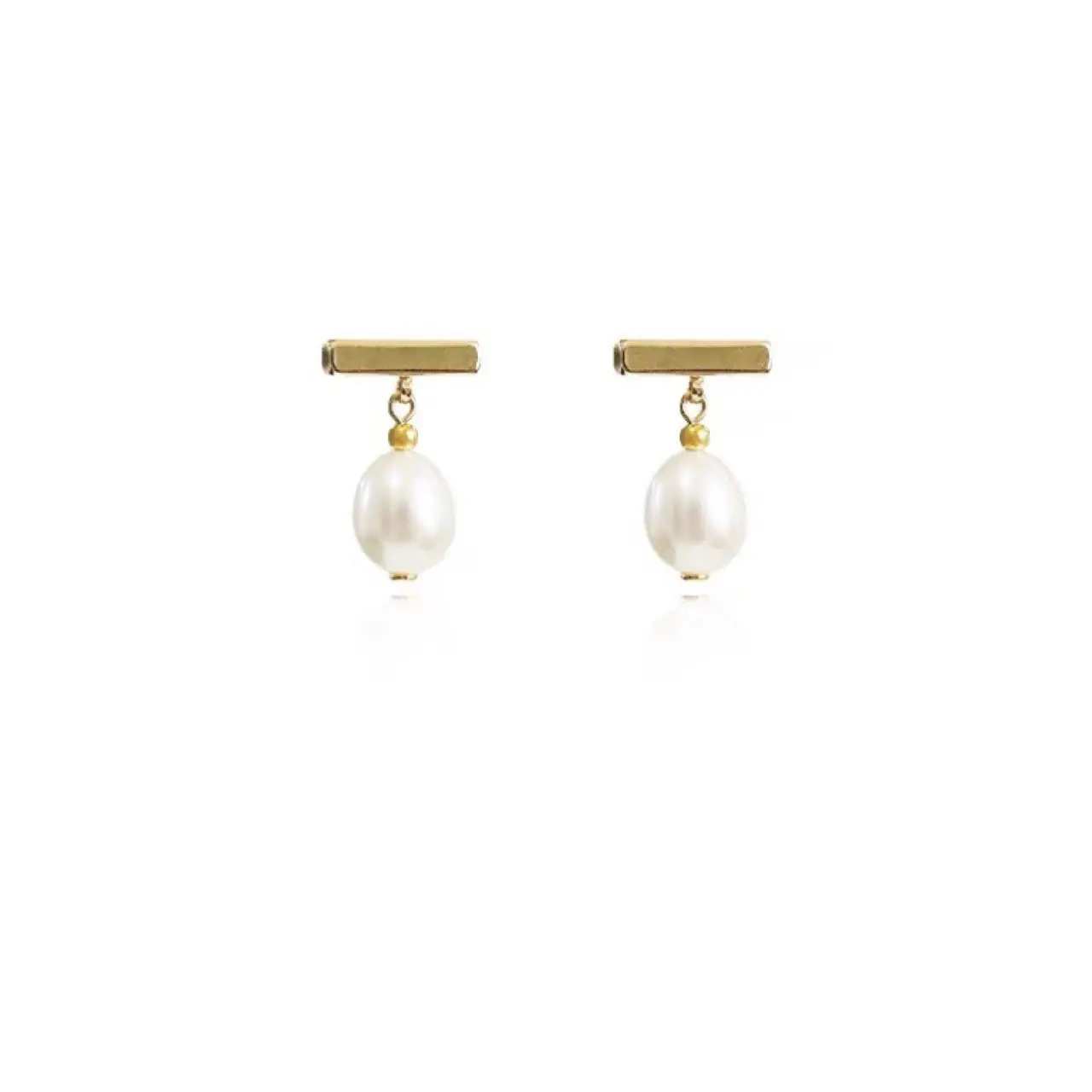 Natural Pearl Earrings Small Elegant Gold T-Shape