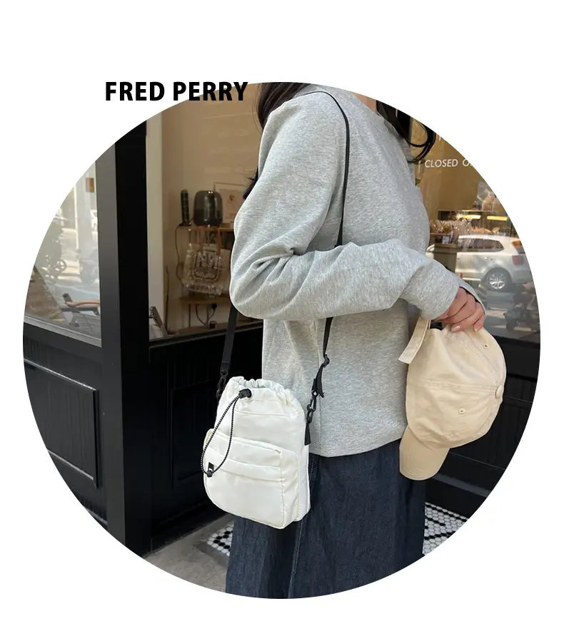 Women's Drawstring Shoulder Messenger Bag Beige Nylon Large Capacity — feature 12