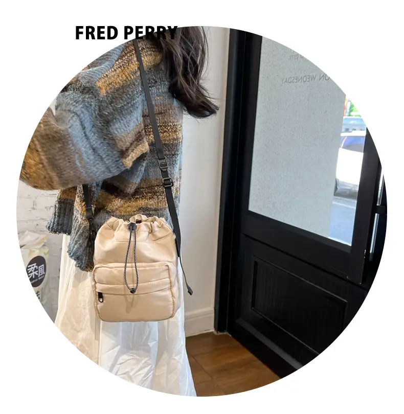 Women's Drawstring Shoulder Messenger Bag Beige Nylon Large Capacity — feature 30
