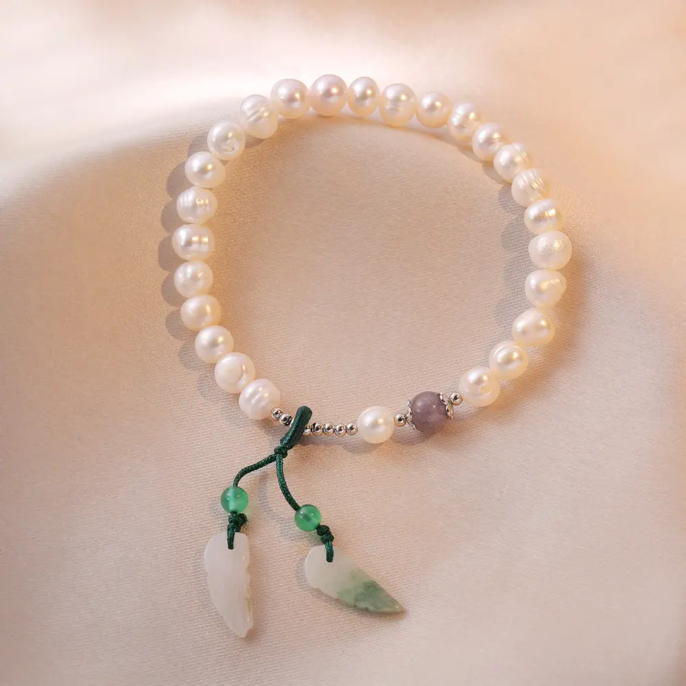 S925 Natural Pearl Bracelet with Jade Pendant