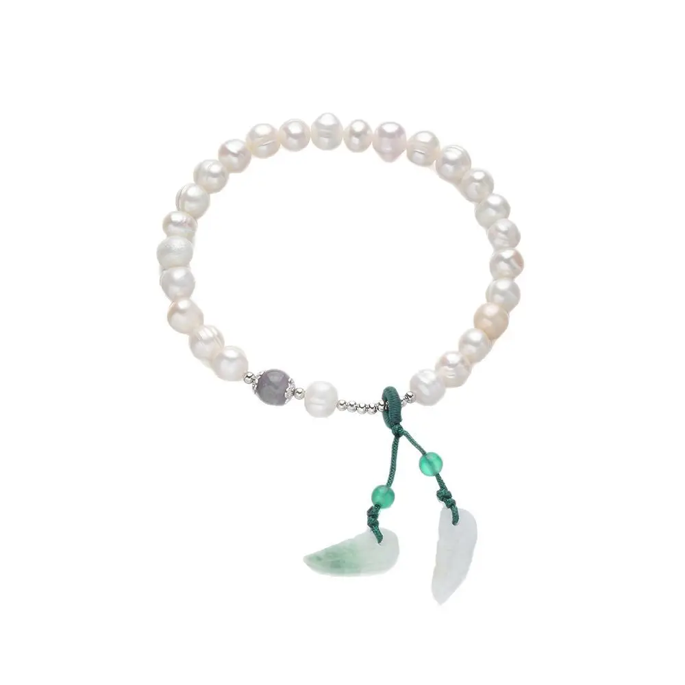 S925 Natural Pearl Bracelet with Jade Pendant