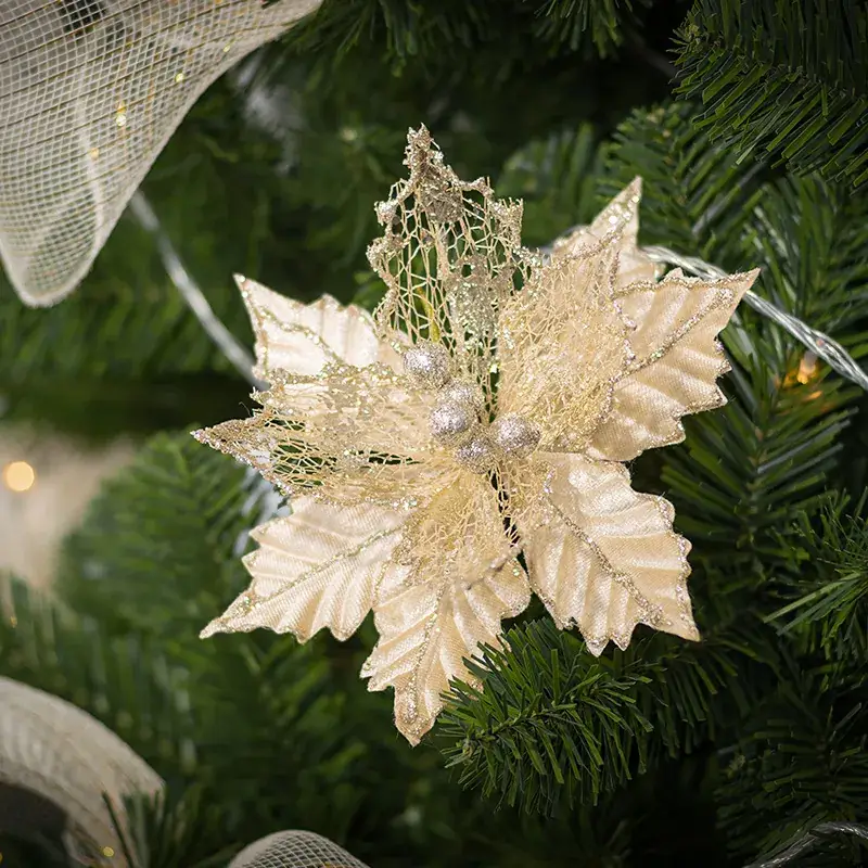 Golden Christmas Flower Decor 20CM Crafted Flannel - Image 4