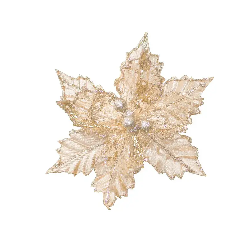 Golden Christmas Flower Decor 20CM Crafted Flannel - Image 6