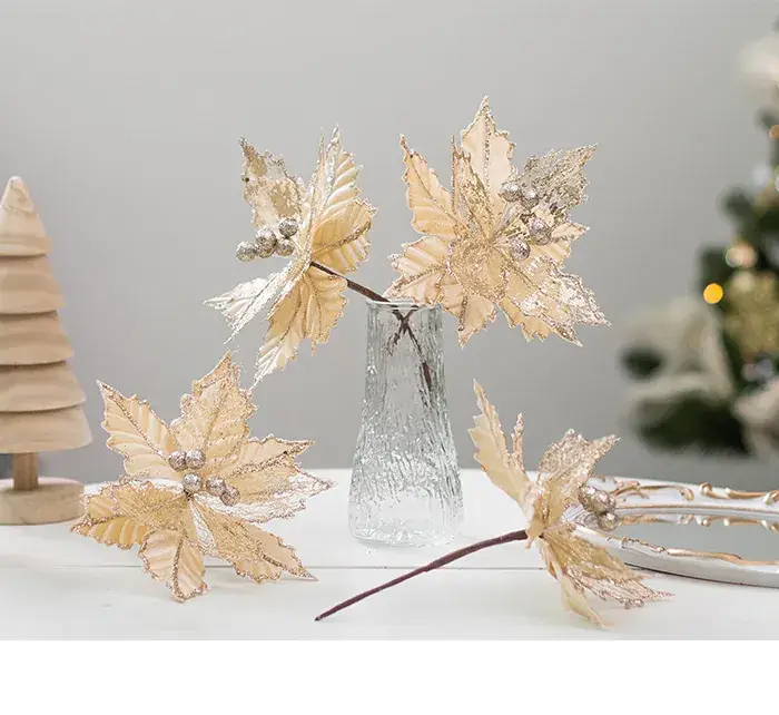 Golden Christmas Flower Decor 20CM Crafted Flannel — feature 1
