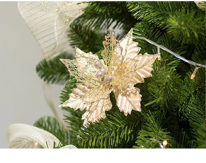 Golden Christmas Flower Decor 20CM Crafted Flannel — feature 10