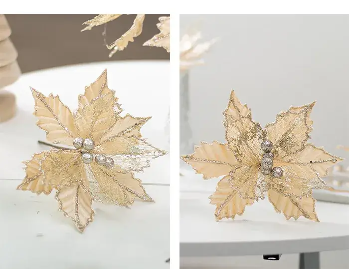 Golden Christmas Flower Decor 20CM Crafted Flannel — feature 4