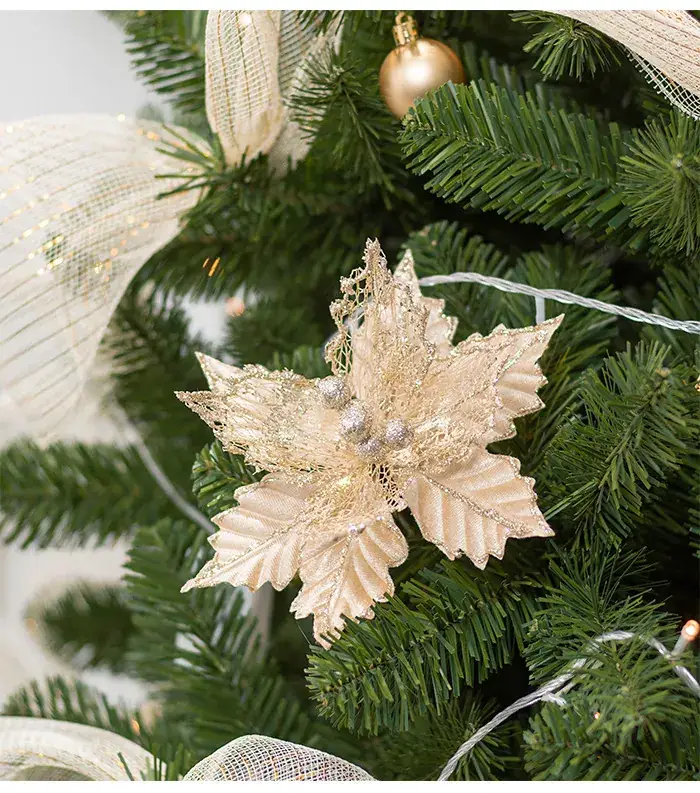 Golden Christmas Flower Decor 20CM Crafted Flannel — feature 5