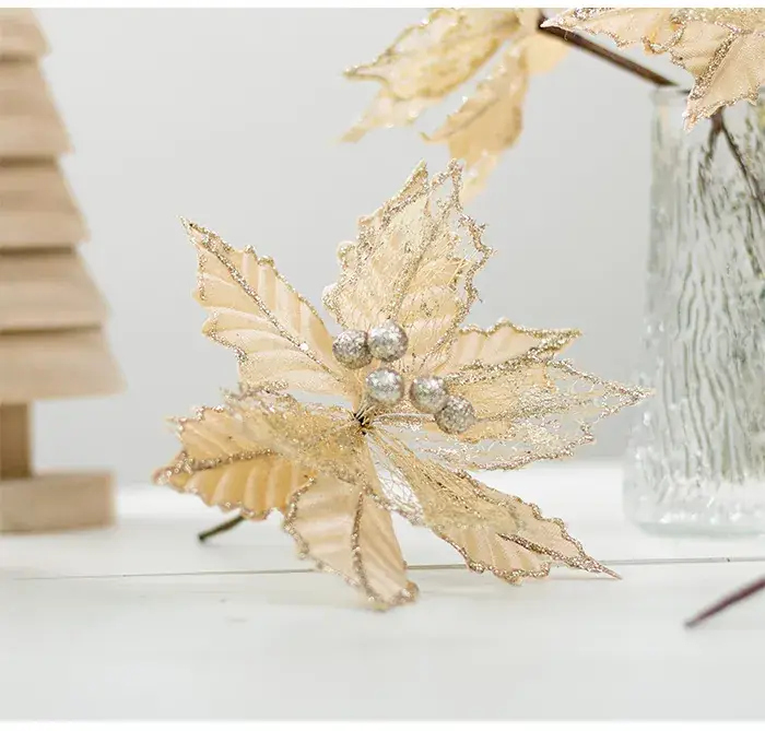 Golden Christmas Flower Decor 20CM Crafted Flannel — feature 6