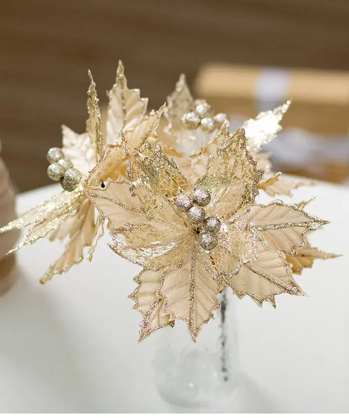 Golden Christmas Flower Decor 20CM Crafted Flannel — feature 7