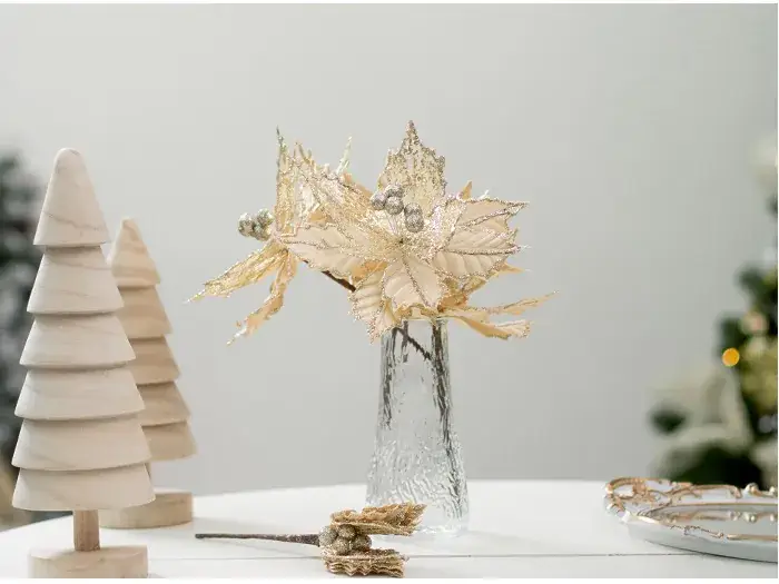 Golden Christmas Flower Decor 20CM Crafted Flannel — feature 9