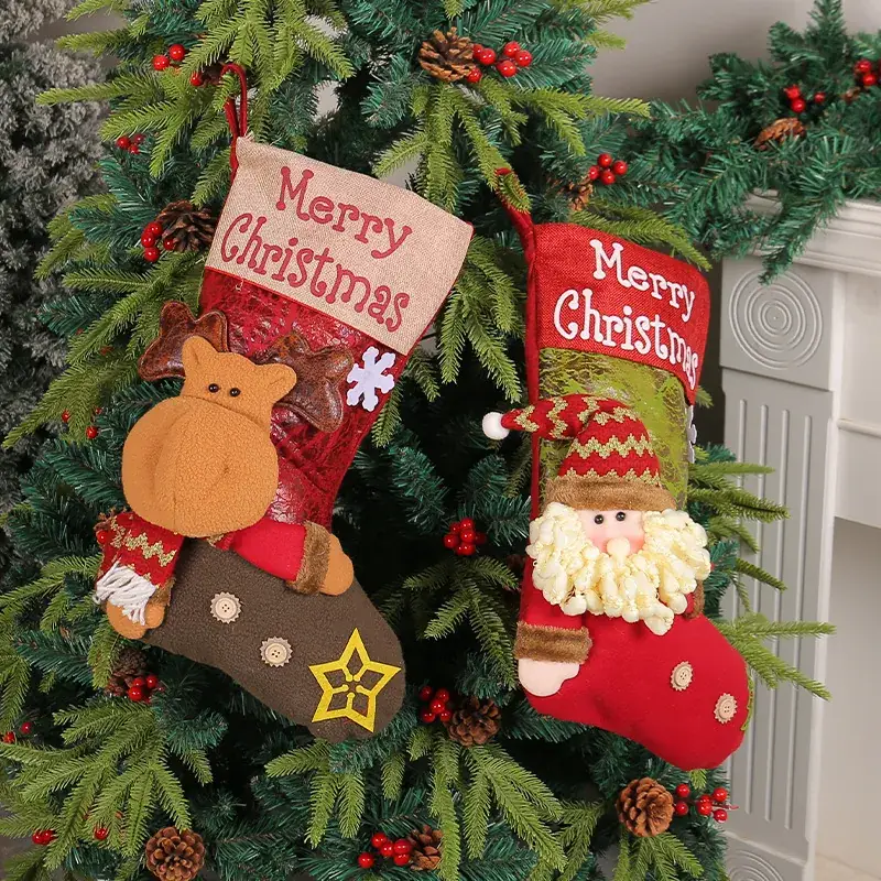 Christmas Socks 3D Extra Thickened Red Brown