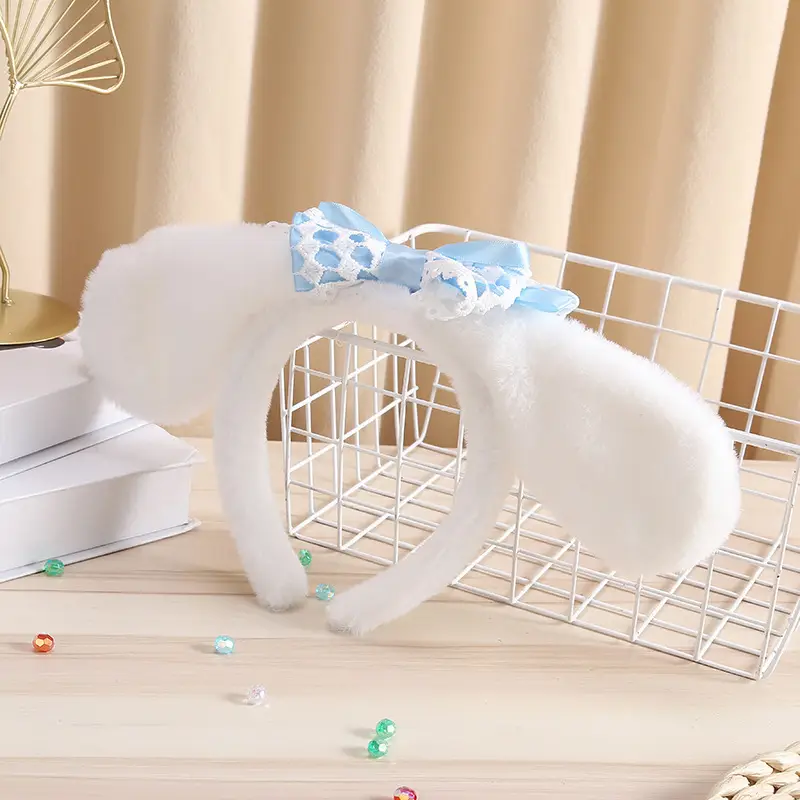 Blue Sparkly Bow Dog Headband for Girls - Image 2