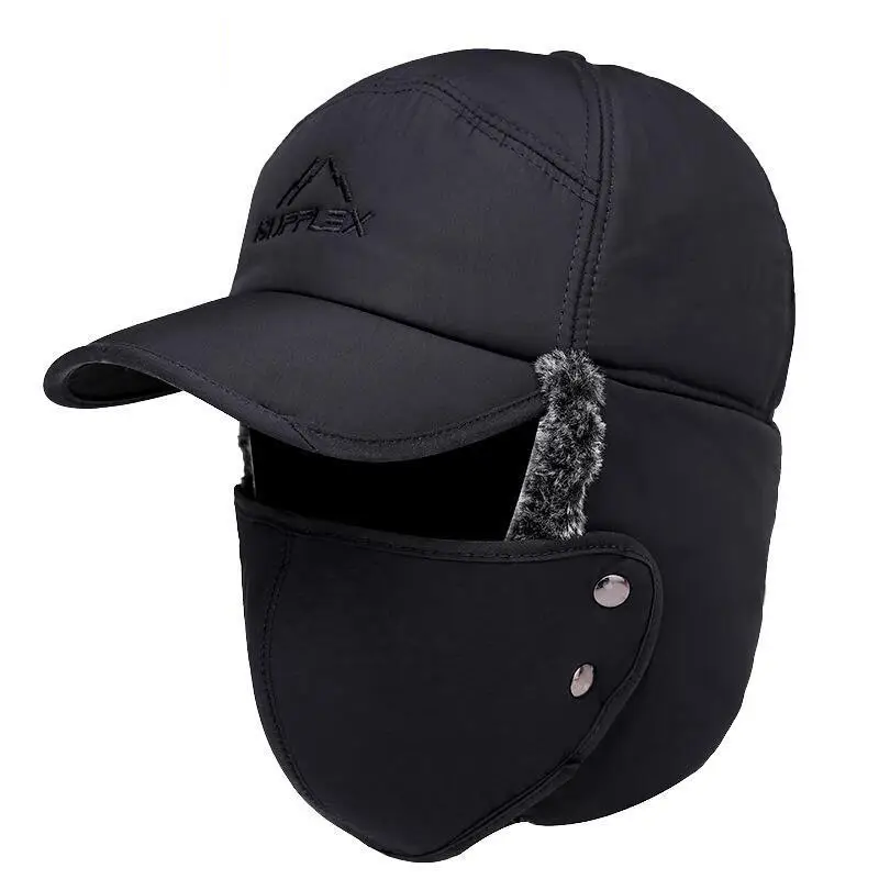 Men's Wool Winter Cap with Ear Protection Black - Image 3