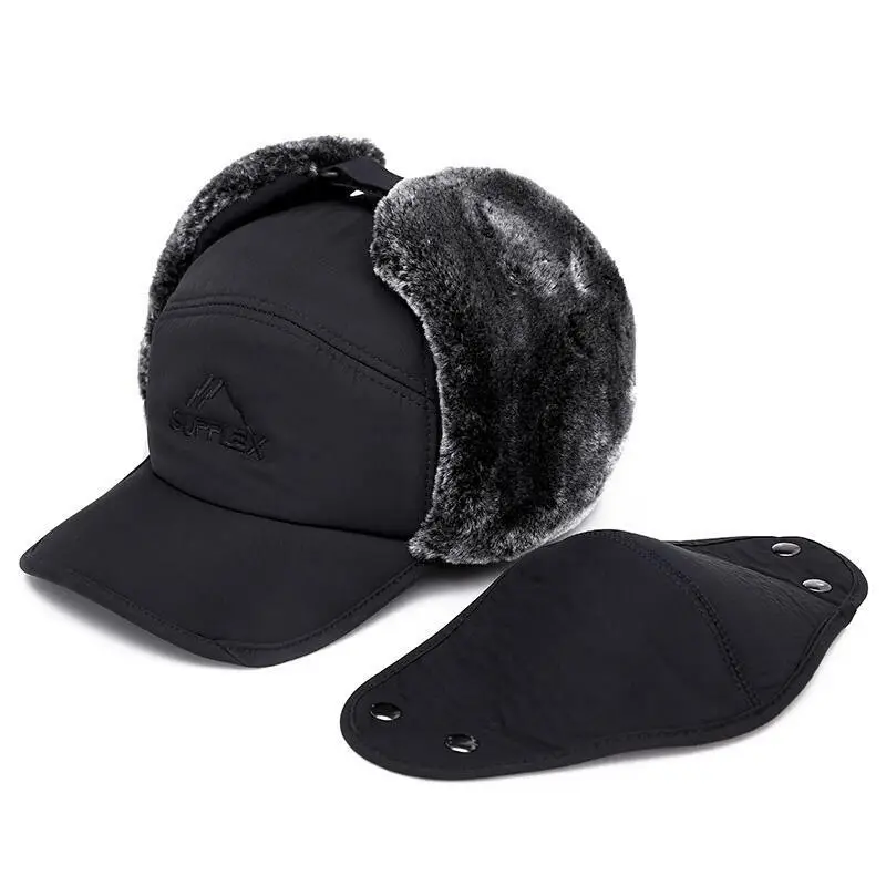 Men's Wool Winter Cap with Ear Protection Black - Image 6