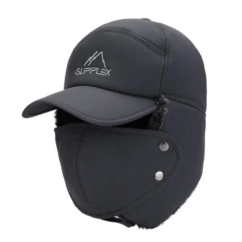 Men's Wool Winter Cap with Ear Protection Black - Image 2