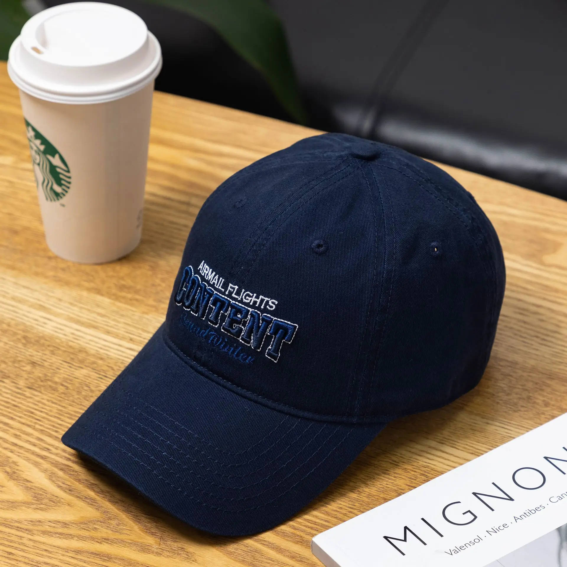 Men Navy Blue Embroidered Airmail Cap - Image 2