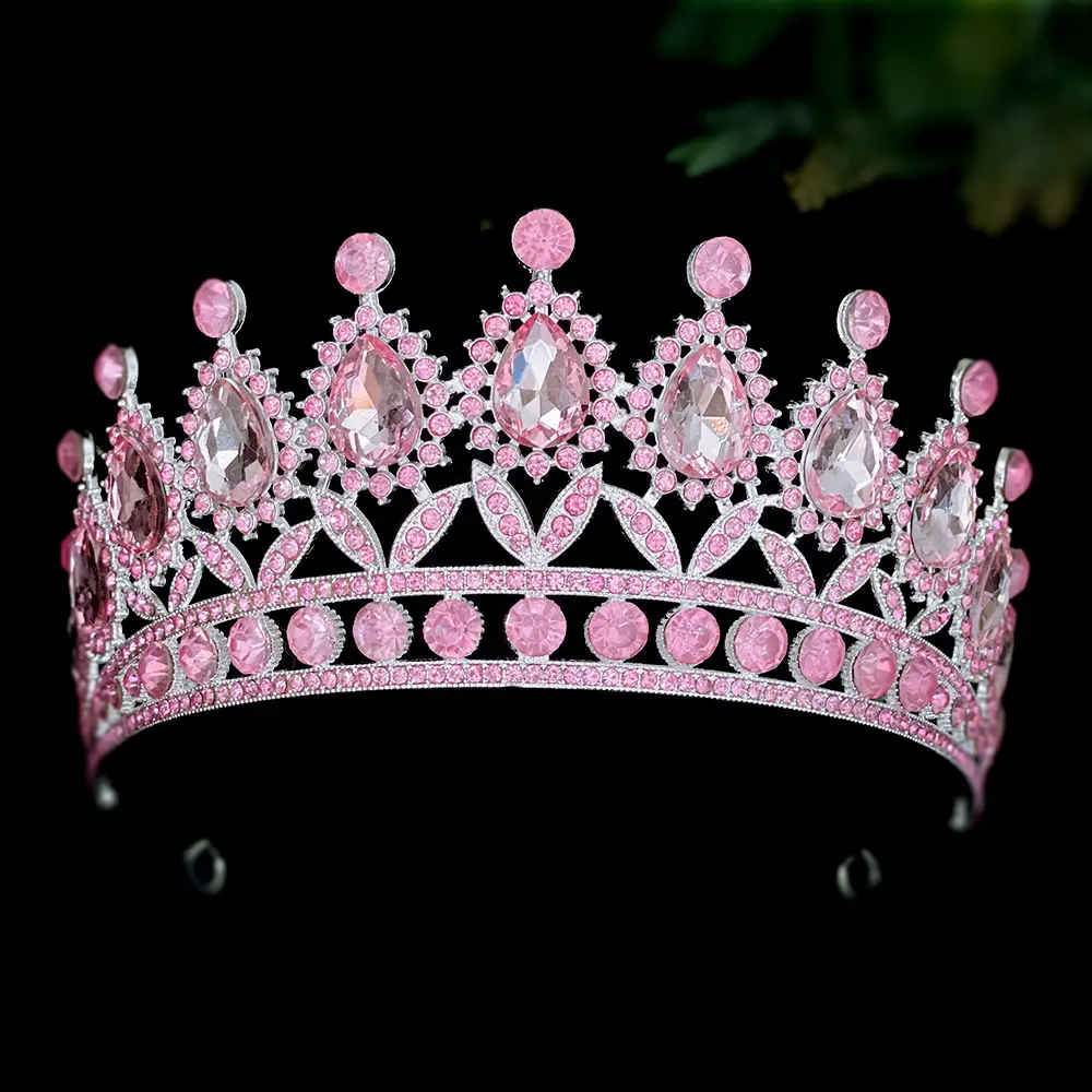 Pink Bridal Crown with Drop Diamonds for Women - Image 8
