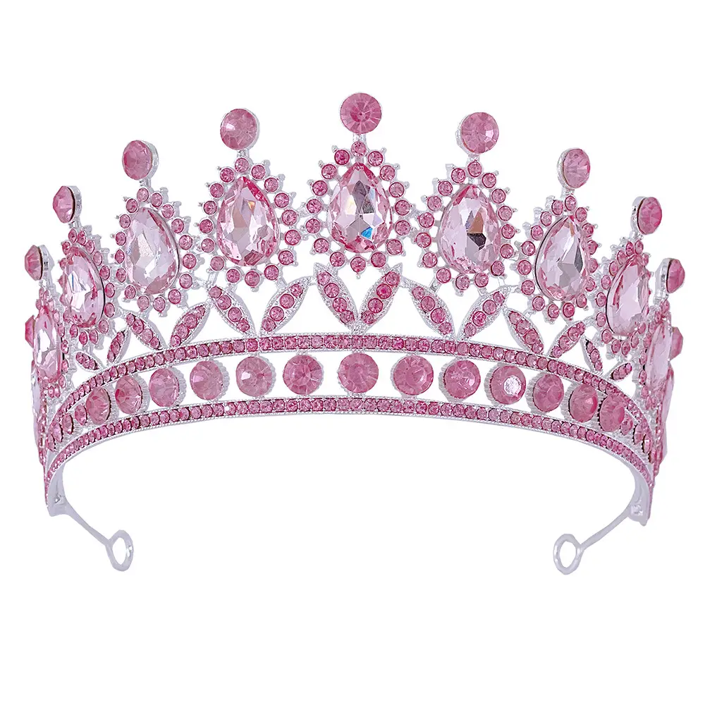 Pink Bridal Crown with Drop Diamonds for Women - Image 11